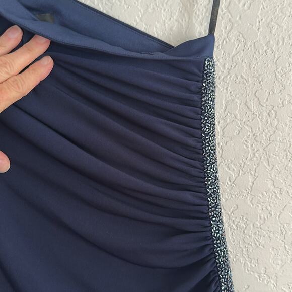 Laundry by Shelli Segal Formal Gown Navy One Shoulder Crystal Bead Ball Prom - Picture 10 of 11